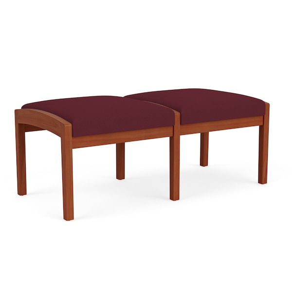 Lesro Lenox Wood 2 Seat Bench Wood Frame, Cherry, OH Wine Upholstery LW2001 - main